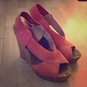 Pink suede espadrille wedges